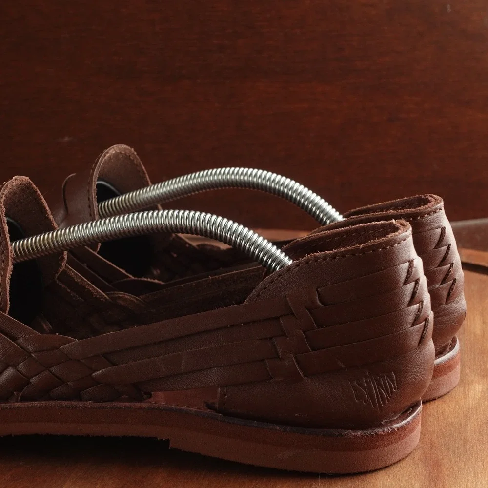 Woven Leather Espadrille Flats in Brown